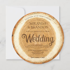 Rustic Wood Slice Wedding Invitation Kaart