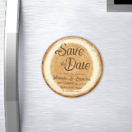 Rustic Wood Slice Wedding Save the Date Magneet