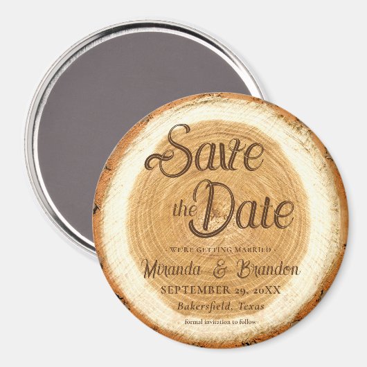 Rustic Wood Slice Wedding Save the Date Magneet (Voorkant / Achterkant)