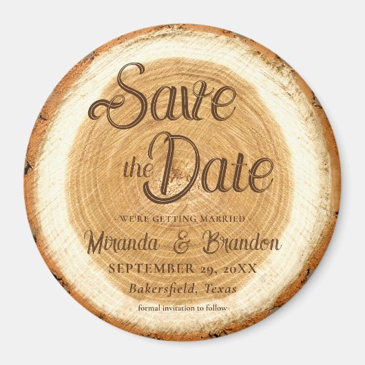 Rustic Wood Slice Wedding Save the Date Magneet (Voorkant)