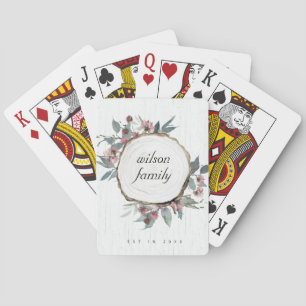 RUSTIC WOOD SLICE WILD FLORAL EUCALYPTUS PINKEN POKERKAARTEN