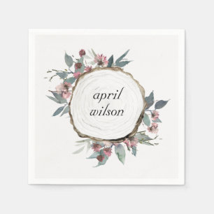 RUSTIC WOOD SLICE WILD FLORAL EUCALYPTUS PINKEN SERVET