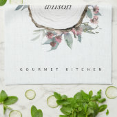 RUSTIC WOOD SLICE WILD FLORAL EUCALYPTUS PINKEN THEEDOEK (Gevouwen)