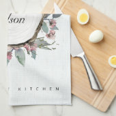 RUSTIC WOOD SLICE WILD FLORAL EUCALYPTUS PINKEN THEEDOEK (Quarter Fold)