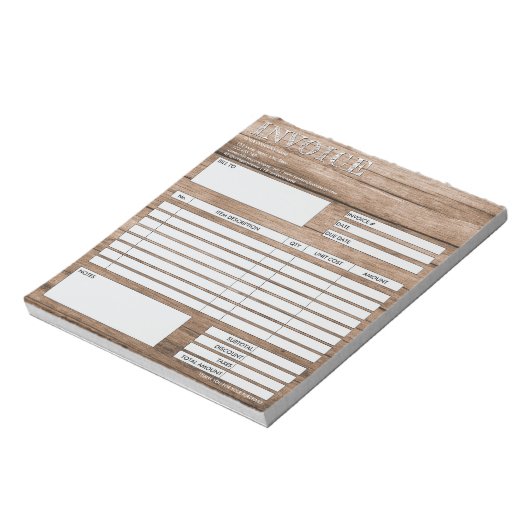 Rustic Wood Small Invoice Form Business Logo Notitieblok (Linkerzijde)
