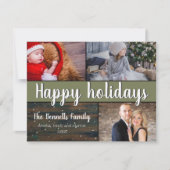 Rustic Wood Sneeuw 3 Foto Collage Holiday Kaart (Voorkant)