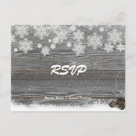Rustic Wood & Sneeuwvlokken Huwelijk RSVP Postkaar Uitnodiging Briefkaart