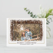 Rustic Wood Snowflake Familie Foto Kerstmis Feestdagenkaart (Staand voorkant)