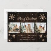 Rustic Wood Snowflake Foto Collage Feestdagenkaart (Voorkant / Achterkant)