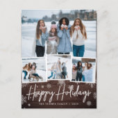 Rustic Wood Snowflake Foto Collage Feestdagenkaart (Voorkant)