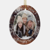Rustic Wood Snowflake Foto gepersonaliseerd Keramisch Ornament (Rechts)