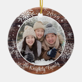 Rustic Wood Snowflake Foto gepersonaliseerd Keramisch Ornament