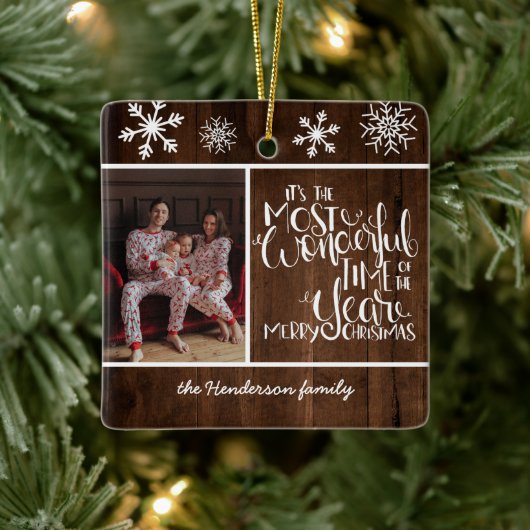 Rustic Wood Snowflake Geweldige tijd Keramisch Ornament (Boom)