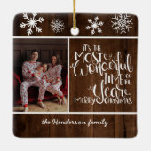 Rustic Wood Snowflake Geweldige tijd Keramisch Ornament (Achterkant)