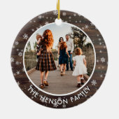 Rustic Wood Snowflake - kerstfamilie Foto Keramisch Ornament (Achterkant)