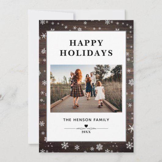 Rustic Wood Snowflake Merry kerstfoto Holida Feestdagenkaart (Voorkant)