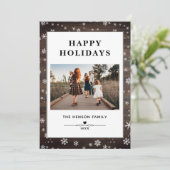Rustic Wood Snowflake Merry kerstfoto Holida Feestdagenkaart (Staand voorkant)