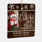 Rustic Wood Snowflake Merry Kerstmis Keramisch Ornament (Rechts)