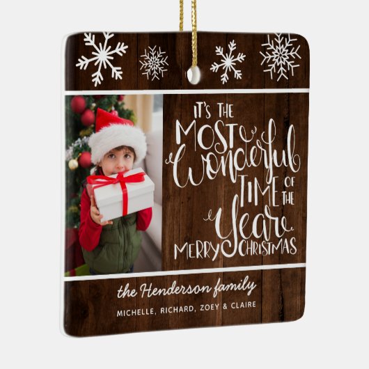 Rustic Wood Snowflake Merry Kerstmis Keramisch Ornament (Rechts)