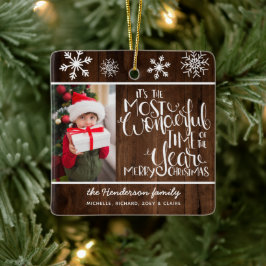 Rustic Wood Snowflake Merry Kerstmis Keramisch Ornament