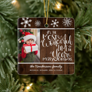 Rustic Wood Snowflake Merry Kerstmis Keramisch Ornament