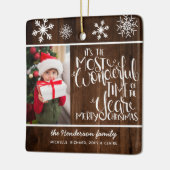 Rustic Wood Snowflake Merry Kerstmis Keramisch Ornament (Links)