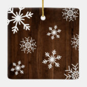 Rustic Wood Snowflake Merry Kerstmis Keramisch Ornament (Achterkant)