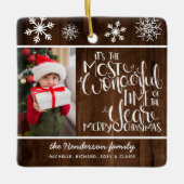 Rustic Wood Snowflake Merry Kerstmis Keramisch Ornament (Voorkant)