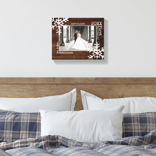 Rustic Wood Snowflake Pas getrouwd kerstfoto Canvas Afdruk (Insitu (Slaapkamer))