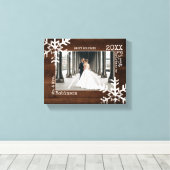 Rustic Wood Snowflake Pas getrouwd kerstfoto Canvas Afdruk (Insitu (Houten vloer))