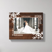 Rustic Wood Snowflake Pas getrouwd kerstfoto Canvas Afdruk (Voorkant)