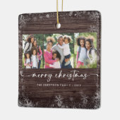 Rustic Wood Snowflake Photo Merry Kerstmis Keramisch Ornament (Links)