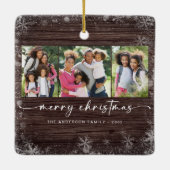 Rustic Wood Snowflake Photo Merry Kerstmis Keramisch Ornament (Achterkant)