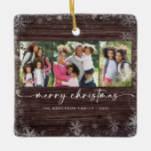 Rustic Wood Snowflake Photo Merry Kerstmis Keramisch Ornament (Voorkant)