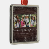 Rustic Wood Snowflake Photo Merry Kerstmis Metalen Ornament (Rechts)