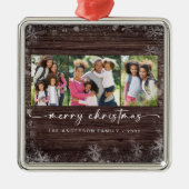 Rustic Wood Snowflake Photo Merry Kerstmis Metalen Ornament (Voorkant)