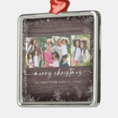 Rustic Wood Snowflake Photo Merry Kerstmis Metalen Ornament (Links)