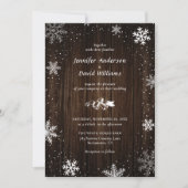 Rustic Wood Snowflake Winter Huwelijksuitnodiginge Kaart (Voorkant)
