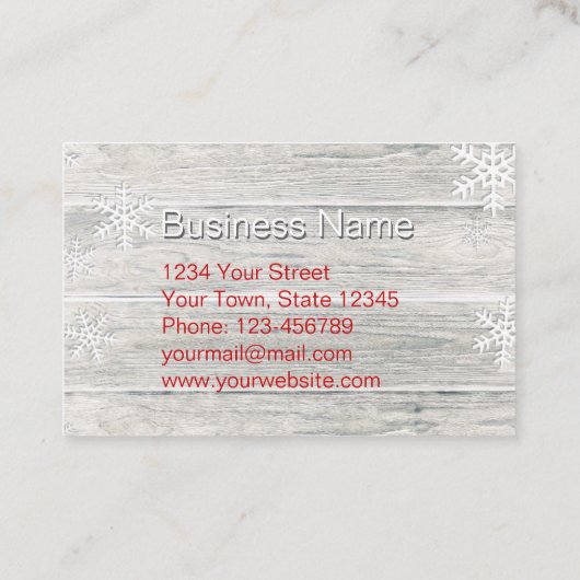 Rustic Wood Snowflakes Feestelijke Rode Script Kortingskaartje (Achterkant)