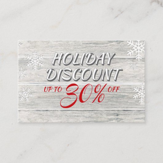 Rustic Wood Snowflakes Feestelijke Rode Script Kortingskaartje (Voorkant)