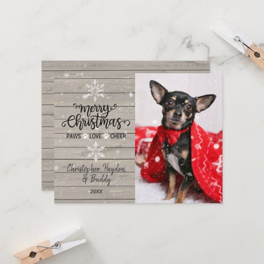 Rustic Wood Snowflakes kerstcadeau Kaart (Voorkant / Achterkant in situ)