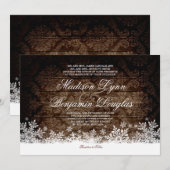 Rustic Wood Snowflakes Winter Wedding Invitations Kaart (Voorkant / Achterkant)