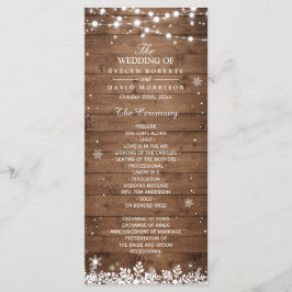 Rustic Wood Snowflakes Winter Wedding Programme Programmakaart