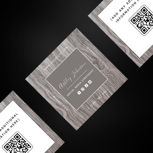 Rustic Wood Social Media Manager Qr Code Elegant Vierkante Visitekaartje