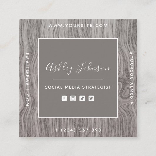 Rustic Wood Social Media Manager Qr Code Elegant Vierkante Visitekaartje (Voorkant)