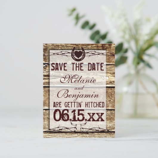 Rustic Wood sparen de Datum die GeHitd Briefkaart  (Staand voorkant)