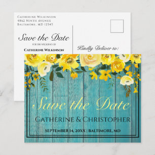 Rustic Wood Sparen de Datum Roos Floral Aankondigi Briefkaart