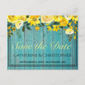 Rustic Wood Sparen de Datum Roos Floral Aankondigi Briefkaart (Voorkant)