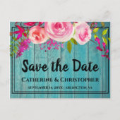 Rustic Wood Sparen de Datum Roos Floral Aankondigi Briefkaart (Voorkant)