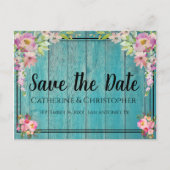 Rustic Wood Sparen de Datum Roze Floral Aankondigi Briefkaart (Voorkant)